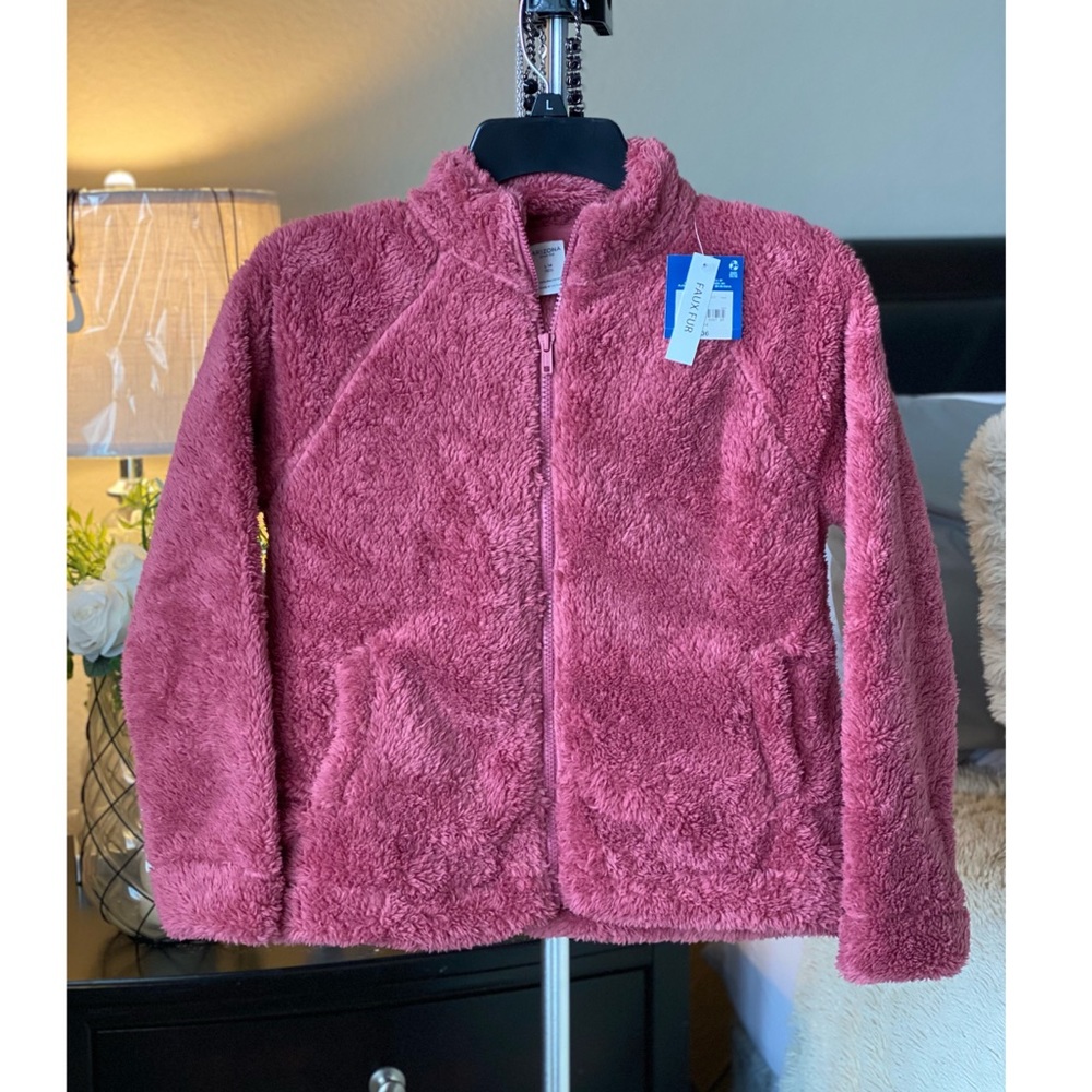 Arizona Jean Co Girl’s Faux Fur Sherpa Zip Front Jacket L NWT